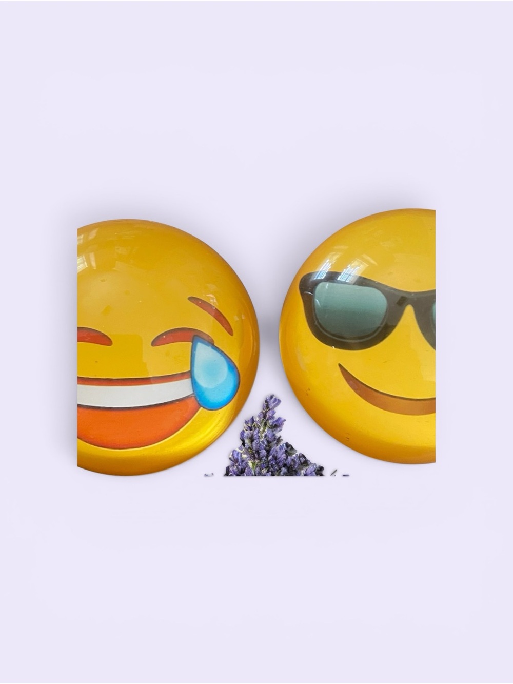 Emoji Glass Paperweight — Yellow Laugh & Cool Sunglasses